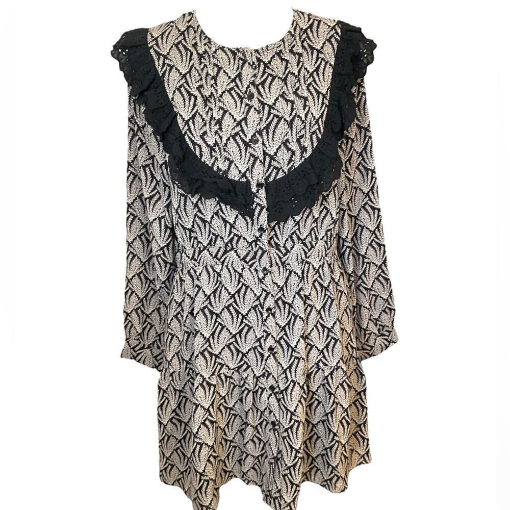The Shirt Rochelle Behrens Eyelet Lace Floral Vine Dress Size Medium Black White